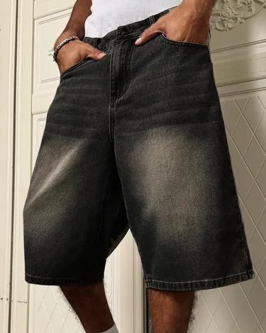 Bermuda Jean Baggy Negra Desgastada